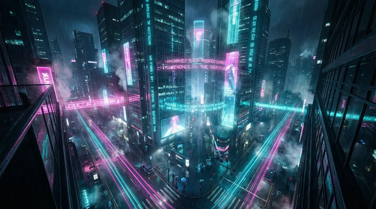 中国人看视频免费 竖屏短剧平台首页背景 - 赛博朋克都市夜景